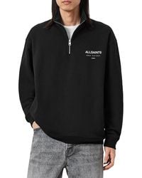 AllSaints - Underground Cotton Logo Print Oversized Fit Half Zip Sweatshirt - Lyst