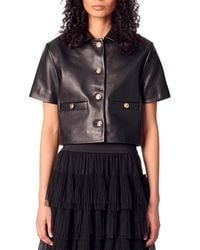 Maje - Cropped Leather Jacket - Lyst