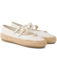 Prada - Nappa Leather And Raffia Ballerinas - Lyst