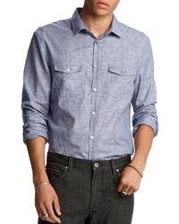 John Varvatos Slim Fit Military Sport Shirt - Blue