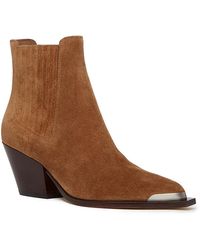 PAIGE - Lyra Pointed Toe Stretch Block Heel Ankle Boots - Lyst