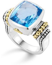 Lagos 18k Gold And Sterling Silver Caviar Colour Medium Ring With Swiss Blue Topaz