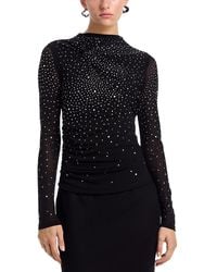 Aqua - Rhinestone Mesh Jersey Long Sleeve Top - Lyst