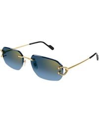 Cartier - Decor 24 Carat Plated Rimless Rectangular Sunglasses, 58Mm - Lyst