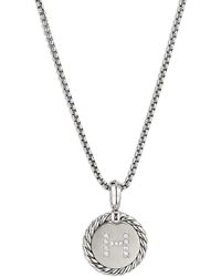 David Yurman Sterling Silver Cable Collectibles Initial Charm Necklace With Diamonds - White