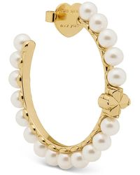 Kate Spade - Spade Flower Imitation Pearl Medium Hoop Earrings, 1.375 - Lyst
