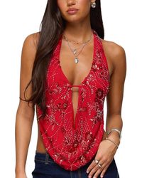 Edikted - Beaded Chiffon Backless Cowl Neck Top - Lyst