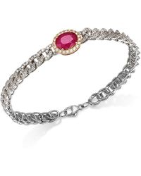 Bloomingdale's Fine Collection - Ruby & Diamond Oval Halo Chain Link Bracelet - Lyst