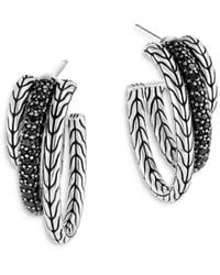 John Hardy - Sterling Silver Classic Chain Silver Small Hoop Earrings With Black Sapphire & Black Spinel - Lyst