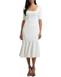 Ted Baker Alltaa Knitted And Faux-leather Midi Dress in Brown | Lyst