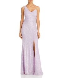 Aqua Sequined Asymmetric Gown - Purple