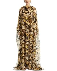 Oscar de la Renta - Long Sleeve Abstract Butterfly Silk Chiffon Caftan - Lyst