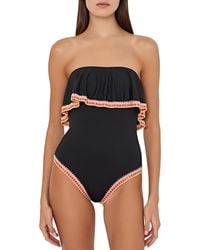 MILLY - Strapless Crochet Ruffle One Piece Swimsuit - Lyst