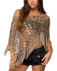 Edikted - Fringe Sequin Crochet Poncho - Lyst