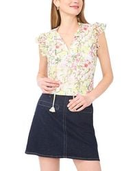 Vince Camuto - Split Neck Flutter-sleeve Blouse - Lyst