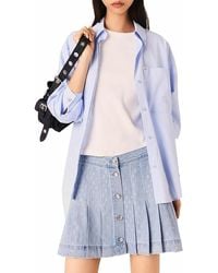 Maje - Short Pleated Denim Skirt With Rhinestones - Lyst