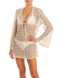 Aqua - Lace Keyhole Mini Dress Swim Cover-Up - Lyst