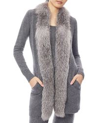 Misook Fox Fur Trim Cashmere Cardigan - Grey