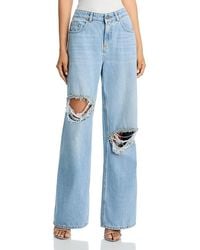 Area - Distressed Crystal High Rise Relaxed Jeans - Lyst