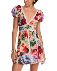 Alice + Olivia - Lara Deep V Neck Lace Trim Mini Dress - Lyst