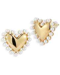 Aqua - Imitation Pearl Heart Statement Stud Earrings - Lyst
