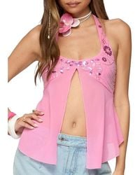 Edikted - Sequin Chiffon Split Front Top - Lyst