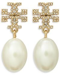 Tory Burch - Kira Pave & Cultured Freshwater Pearl Drop Earrings - Lyst