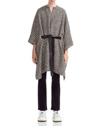 Maje Giro Belted Houndtooth Poncho Coat - Black