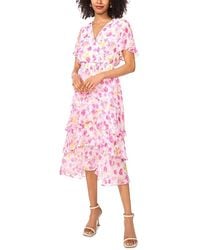 Vince Camuto - Floral Print Flutter Sleeve Tiered Ruffle Midi Dress - Lyst