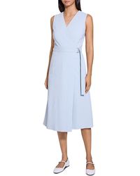 Theory - Sleeveless Linen Blend A-Line Wrap Dress - Lyst
