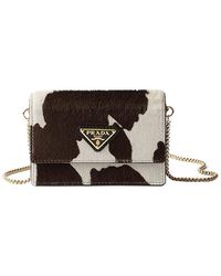 Prada - Printed Leather Card Holder With Shoulder Strap - Lyst