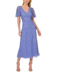 Adrianna Papell - Beaded Mesh Flutter Sleeve Dress - Lyst