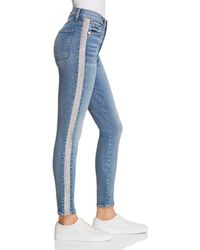 7 For All Mankind Womens b air High-Waisted Ankle Skinny with Double Burgundy Velvet Stripes in Black