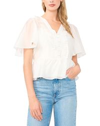 Vince Camuto - V Neck Double Ruffle Button Down Top - Lyst