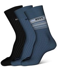 BOSS - Ribbed Stripe Logo Crew Socks, Pack Of 3 - Lyst