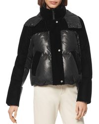 Marc New York Velvet Mixed Media Puffer Coat - Black