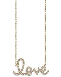 Sydney Evan - 14K Diamond Large Love Script Pendant Necklace, 18 - Lyst
