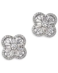 Bloomingdale's Fine Collection - Diamond Round & Baguette Flower Stud Earrings - Lyst