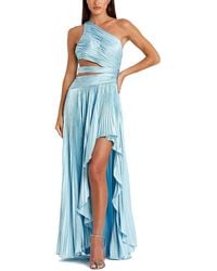 Mac Duggal - One Shoulder Pleated Charmeuse Gown With Slit - Lyst
