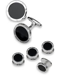 Jan Leslie - Round Rivet Etched Sterling & Onyx Stud & Cufflink Set - Lyst