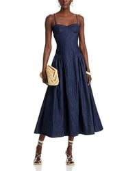Aqua Stripe Bustier Midi Dress in Blue | Lyst
