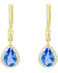Meira T - 14K Sapphire & Diamond Halo Dangle Huggie Hoop Earrings - Lyst