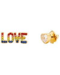 Kate Spade - Rainbow Multicolor Pavé Love & Cubic Zirconia Heart Mismatch Stud Earrings In Gold Tone - Lyst