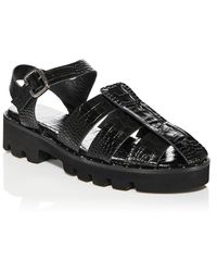 Frēda Salvador Austin Croc Embossed Ankle Strap Sandals - Black