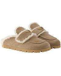Prada - Suede And Shearling Mules - Lyst