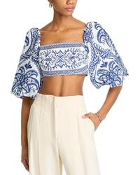FARM Rio - Linen Balloon Sleeve Cropped Top - Lyst