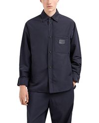 Emporio Armani - Padded Regular Fit Button Down Shirt With Leather Logo Patch - Lyst