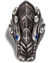 John Hardy Reticulated Silver Legends Naga Blue Sapphire Statet Ring - Grey