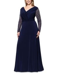Betsy & Adam - Plus Beaded Sleeve V Neck Gown - Lyst