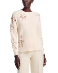 Tahari - Long Sleeve Crewneck Sweater With Floral Embroidery - Lyst